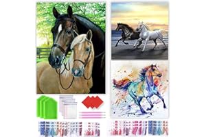 YAOYIN Diamond Painting Erwachsene, 3Pcs Diamond Painting Kinder, Diamond Painting Pferd, 5D Diamant Painting Bilder mit Diamond Painting Zubehör, Diamond Painting Set für Geschenk Home Wall Décor
