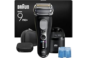 Braun Rasoir Electrique Homme Series 9+ PRO 9690CCE Noir, Etanche, Lames De Précision Ultra-Fines, Tondeuse Pro Trimmer Pour Bien Raser La Barbe, Coffret Avec Station De Nettoyage Et Tête PréRasage
