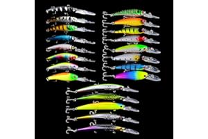 MKNZOME Minnow Lot de leurres de pêche artificiels en plastique dur pour pêche à la carpe, au brochet, à la perche, au saumon et en mer