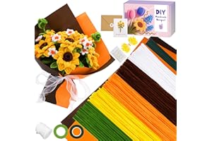 UUEMB MestectPET 400 Pièces Fil Chenille, Kit de Cure Pipes en forme de Fleur 5 Couleurs pour DIY Bouquet et Décoration avec Tige Fleur Ruban Adhésif étamines Ruban Carte de Vœux et Papier Cadeau (Orange)