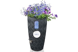 YourCasa Regentonne 240 Liter [Seabreeze] Regenfass Frostsicher aus Kunststoff mit Wasserhahn - Regenwassertonne - Wasserfass Regenwassertank Wassertonne für Garten (Anthrazit Mit Wasserhahn)