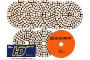 HIGHDRIL Diamante Lucidatura Pad - 8 pezzi #200 Set Tamponi Lucidatura Secco 100MM per Granito Pietra Marmo Pavimento, Kit di Pad di Lucidatura per Trapano Smerigliatrice Lucidatrice