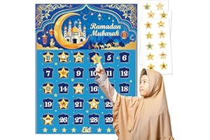 ‎DPKOW DPKOW Ramadan Kalender für Kinder Ramadan Geschenke Spiele, 2023 Ramadan Kalender Poster für Muslimischen Eid Adventskalender, Countdown für Eid al-Fitr Ramadan Deko, mit 30 Sternen Aufklebern