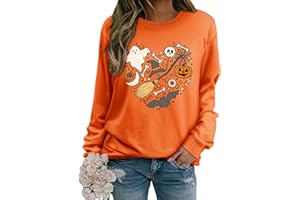 Yihelian Halloween Sweatshirts for Women Ghost Pumpkin Bat Graphic Printing Top Ladies Long Sleeve Crew Neck Sweater Jumper Shirts