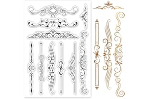 GLOBLELAND Timbres Transparents de Bordure de Diviseur Vintage pour Scrapbooking Décor Bougie Style Européen Dentelle Ligne Baroque CTampons en silicone transparents pour cartes Décor d'album photo