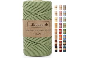 Likeecords Makramee Garn Geflochten 3mm x 100m,100% Natürliches Baumwollschnur Makramee-Schnur, Makramee-Seil, Bunte Bastelkordel aus Baumwolle für Taschen, Wandbehänge, Pflanzenaufhänger (meergrün)