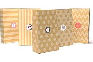 Plantvibes 24 hochwertige Geschenktüten mit Aufklebern aus Kraftpapier, Papiertüten Bunt, ideale Tüte für DIY Adventskalender oder Weihnachtsgeschenke, Geschenktüte