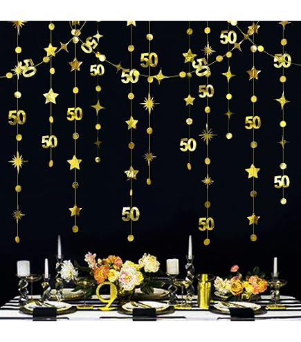 Guirlande Anniversaire 50 Ans Vert Et Or – Fanion Joyeux Anniversaire Élégant – Décoration Fête 50 Ans Homme Femme