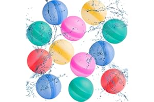 XINCHEN 12 Stück Wiederverwendbare Wasserballons Refillable Water Balloon Wasserbomben Wiederverwendbar Water Balloons Schnell Befüllbare Silikon Spritzbälle Bunt Gemischt Wasserball für Kinder