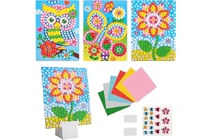 WEFINEST 3 Piece Mosaic Craft Set Children, Mosaic Set Stickers Colours Foam Rubber Craft Set Children 4 Years, Mosaic Adhesive Pictures for Girls Boys, Sticky Mosaics Flowers Butterfly Owl DIY Diamonds