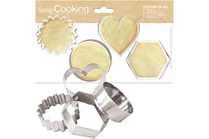 ScrapCooking - 4 cortadores de galletas redondo, estriado redondo, hexagonal, corazón - Cookis, pastelería
