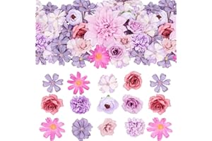 Olrla Lot de 50 têtes de fleurs artificielles faites à la main - Mini fleurs en soie - Combinaison pour bricolage, mariage, fête, accessoires de cheveux, scrapbooking, décoration d'intérieur (violet)