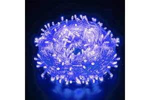 AURSTORE BASA - Guirnalda luminosa de 8 modos, 10 m, 100 LED, decoración romántica para árbol de Navidad, boda, fiesta, guirnalda interior (transparente, azul)
