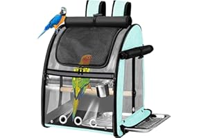 SUERTREE Vogel Transportbox, Reisekäfig mit unzerstörbarem Edelstahlgitter, inkl. Standfuß, Leichter & leicht zu reinigender Haustier-Rucksack für Papageien, Nymphensittiche, Wellensittiche, Grün