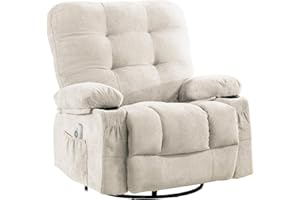 Bosmiller Elektrisch Relaxsessel mit Liegefunktion Massagesessel Oversize Fernsehsessel 360°Drehbarer Liegesessel Heizung Verstellbar Sessel Stoff, Beige