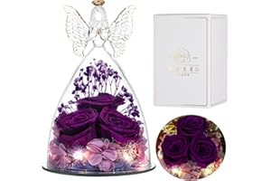 ‎EAPRALA Eaprala DREI Konservierte Rosen Geschenk in Glas Engelsfiguren, Geburtstagsgeschenke für Frauen, Engel Geschenke für Sie auf Jahrestag,Weihnachten,Valentinstag.Lila