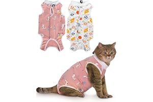 ANWA Lot de 2 Combinaison pour Chat Plaies Abdominales,Gilet de Récupération et de Protection pour Chat, Respirant, Idéal Après Chirurgies(Alpaga+Bonbons,L)