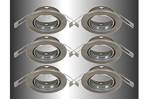 ‎TRANGO Trango 6er Set Einbaustrahler 6729-062AK in Rund Edelstahl-Optik Deckenstrahler Badleuchte inkl. 6x GU10 Fassung 230V geeignet für LED & Halogen Leuchtmittel mit 50mm Ø Einbauleuchte Deckenlampe