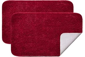 MIULEE 2 Pièces Tapis Salle de Bain Rectangulaire Tapis d'Entrée pour la Douche Antidérapant Doux Confortable Tabis Absorbant Tapis Moelleux Microfibre WC Toilette Baignoire 40x60CM Rouge
