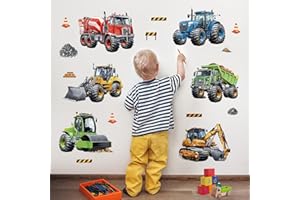 ‎DECALMILE decalmile Wandtattoo Kinderzimmer Junge Fahrzeuge Traktor Wandaufkleber Auto Bagger Wandsticker Junge Kinderzimmer Babyzimmer Spielzimmer Wanddeko