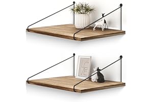 Afuly Mensole da Muro Legno Nere Metallo 42x30 cm Moderne Rustico Design Cameretta Bagno Cucina Home Decor, Set di 2