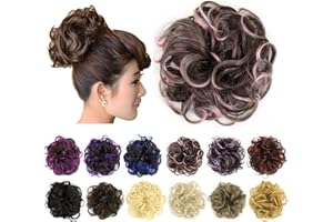 IMISSU 2 Pièces Morceau de cheveux chignon désordonné Updo Faux Chouchous Extension de Queue de Cheval Ondulés Bouclés Postiches Bandeau pour Femmes (2PCS Marron Pink)
