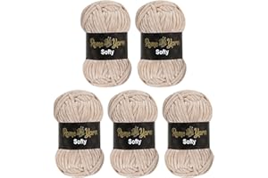 Rome Yarn Softy #6 Super Chunky Velvet Yarn 5 x 100g - 120m | 100% Micro Polyester Bulky Chenille Soft Baby Blanket Amigurumi Plush Thick Yarn for Knitting and Crochet (943 Light Beige)