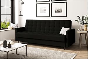 ‎MEBLINI MEBLINI Sofa mit Schlaffunktion - Schlafcouch Ausziehbar - Schlafsofa mit Bettkasten - Sofabett - Couch mit Schlaffunktion - Klappsofa - Andres 1-218x87x93cm - Schwarz Webstoff