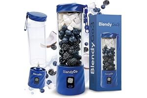 ‎BLENDYGO Blender bezprzewodowy BlendyGo 3® przenośny mini blender do smoothie i koktajli, USB, mikser, kruszy lód i mrożone owoce, technologia PulseMotion & BlendPro, 550 ml (Niebieski)