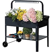 Outsunny Hochbeet mit LED-Licht Rädern und Regal für Garten und Balkon Kräuterbeet Pflanzenbeet Stahl Dunkelgrau 90 x 51…
