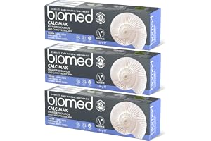 BIOMED - Calcimax tandkräm 3x100g, stärka och återställa emalj, hålrumsskydd, skonsamt rengöra, lugna tandkött och känslighet, fri från fluor, SLS, PEG, sackarin och gluten, vegan, halal