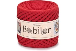 BOBILON Fettuccini Zpagetti Fil en coton résistant pour tricot, crochet, macramé, loisirs créatifs et décoration d'intérieur 5-7 mm Lady in Rouge