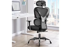 KERDOM Silla de Oficina, Silla de Escritorio Ergonómica, con Reposacabezas Ajustable, Reposabrazos, Soporte Lumbar, Silla Oficina contra el Dolor de Espalda, 150kg/330LB, 9070F Negro