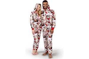 Giggling Getup Women Cute Cat Print Christmas Hooded Jumpsuits, Adults Christmas Jumpsuits Outfits with Pockets, Zipper