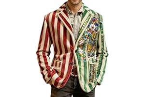 GENERIC Herren Sakko Karneval Kostüm Clown Print Cord-Optik Pailletten-Design Blazer Bunt Gestreift Vintage Zirkus Jacke für Fasching Halloween Mottoparty