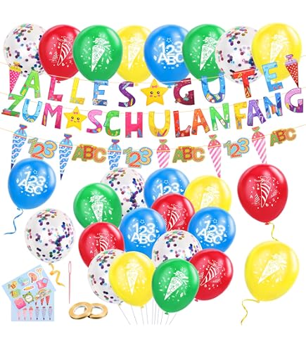 Folat Luftballons 'Schulanfang' - 2 Packungen Latexballons, 30 Cm, Für Helium Oder Luft - Bunte Partydeko