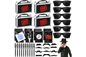 TOYSSA 44STK. Detektiv Mitgebsel Kindergeburtstag mit UV Zauberstifte Notizbuch Sonnenbrille Party Mitgebsel Tüten Schnurrbart Spy Mitbringsel Kindergeburtstag Give Away Gastgeschenk Kinder Jungen Mädchen