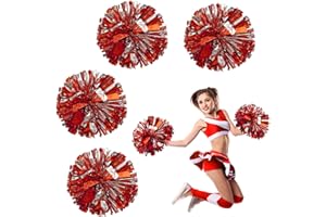 DSLSQD Paquete de 4 pompones de animadora, pompones de animadora de 8.7 pulgadas con mango de bastón, pompones de animadora para adolescentes, niñas, escuela, deportes, juegos, baile, fiesta,