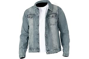 NOROZE Men's Washed Denim Western Trucker Jacket Classic Buttoned-cuffs Casual Outerwear UK Sizes S-XXL