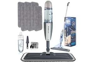 SDARISB Balais Serpillère Vaporisateur,Spray Mop Microfibre Balai Pulvérisateur avec 6 tampons en Microfibre et1*Porte Balai pour la Maison, la Cuisine, Le Bois Dur, Le Stratifié, Le Bois, la Céramique