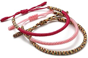 LUCKY BUDDHIST - 3 tibetische Glücksarmbänder + buddhistisches Geschenk! - Handgemacht. Anpassbar an Ihr Handgelenk. Für Männer und Frauen. Freundschaftsarmbänder aus geflochtenem Stoff