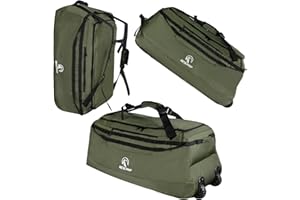 REDCAMP 140L Sac de Voyage à roulettes | Transport 3-en-1 (Dos/Main/à Traîner) | sans Tige Télescopique - Pliable et Ultra Compact | Grand Sac Duffle pour Sport, Camping, Randonnée, Voyage - Vert