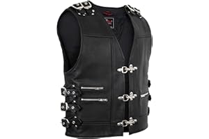 MDM Skórzana kamizelka motocyklowa z klamrą w kolorze czarnym