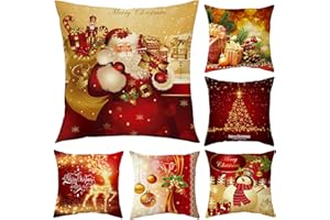LECONCES 6 Pieces Christmas Pillow Covers, Red and Gold Xmas Cushion Covers, Christmas Snowman Reindeer Santa Pillow Cover, 18 x 18 Inch Winter Holiday Party Throw Pillow for Christmas Decorations