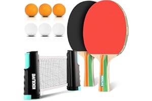 KIKILIVE 2 Player Table Tennis Set, Ping Pong Set with Retractable Net, 2 Rackets, 6 Balls & Carry Bag, Portable All-in-One For Indoor Outdoor
