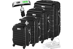 tectake® Resväska Set: 4 Hårda Resväskor Med Hjul, 360° Roterande Hjul, Kombinationslås, Förstärkta Hörn, Bagagevåg, Bagagetaggar, Handbagage Väska