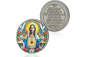 ATSKNSK El Corazón Inmaculado de María Challenge Cristiano Moneda de Jesús Moneda de la Biblia Lucas 1:46-47 Jesús Dios Moneda de Oración Cristiana Bolsa de Arte Versículos de la Biblia Jesús Regalos