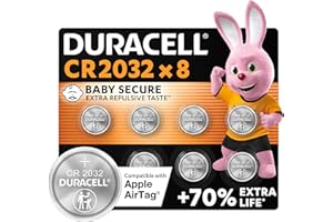 Duracell CR2032 3V Lithium Coin Cell Batteries (8-Pack) - Up to 70% Extra Life - Baby Secure Technology - For Apple AirTag, Remote Keys, Home, Sports & Medical Devices