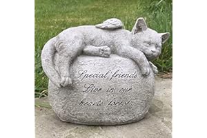 Animal Crackers Large Cat with angel wings on stone, lovely memorial grave marker garden ornament or pet loss gift