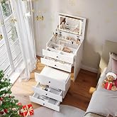SONNI 3 in 1 Dressing Table with Folding LED Mirror and Stool, White, 60 x | Vanity with visible glass top, 4 drawers, storag